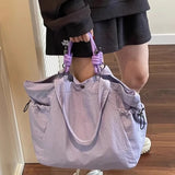Qfdian High-capacity Vintage Simple Shoulder Underarm Bag Y2k Aesthetic Women Grunge Handbags Trendy Casual Nylon Tote Bags All Match