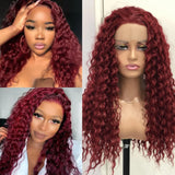 Qfdian Red Wig Deep Curly Synthetic Lace Front Wig Glueless Afro Kinky Curly Burgundy Colored Hair Lace Frontal Wigs for Women Party