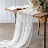 Qfdian Pearl Table Runner Gauze Chiffon White Wedding Arch Decoration Romantic Bridal Baby Shower for Holiday Party Birthday Cake Decor