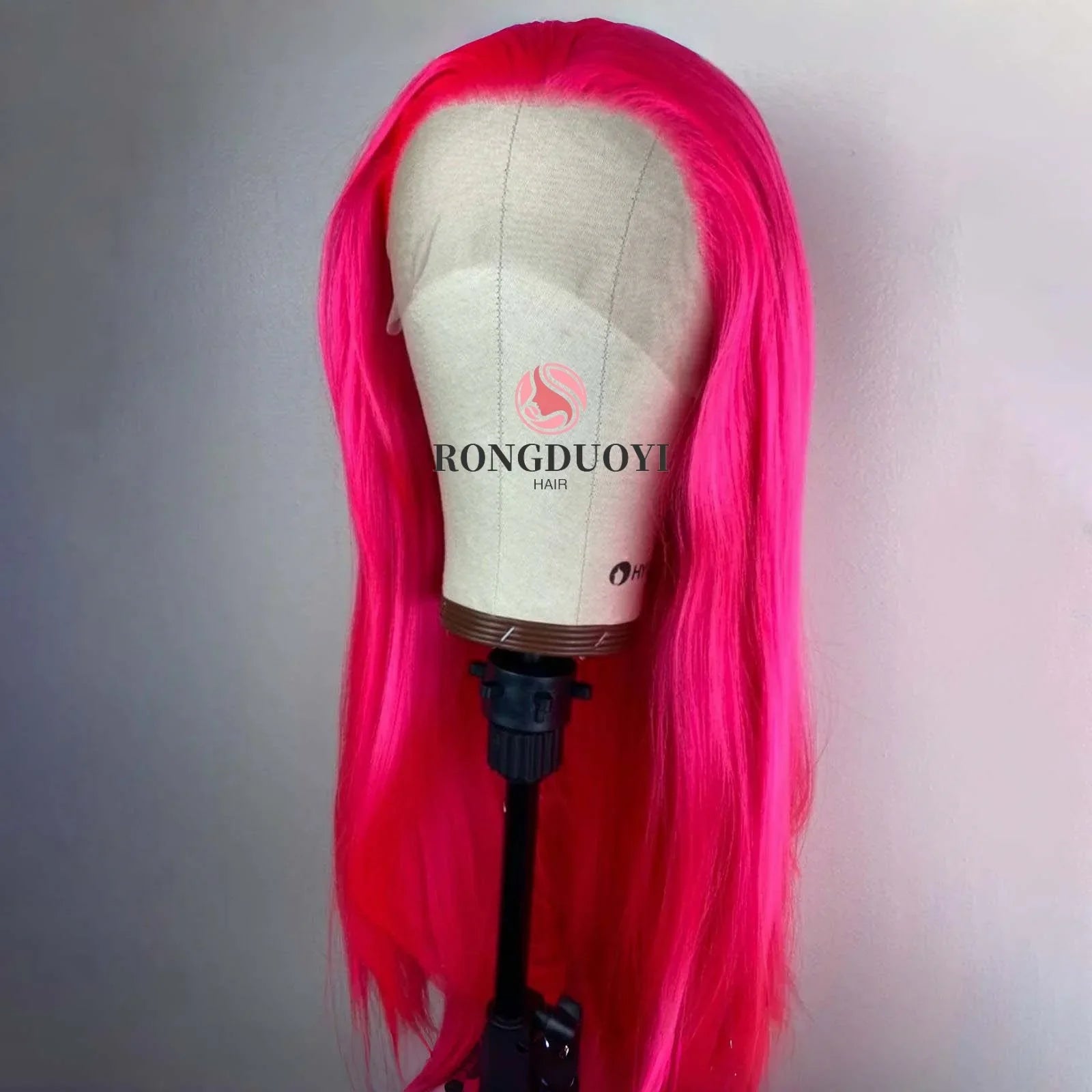 Qfdian 13X4 Hot Pink Wig Long Straight Synthetic Lace Front Wig Natural Rose Red Colored Hair Lace frontal Wigs for Women Party Cosplay