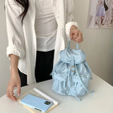 Qfdian  Vintage Simple Fashion All Match Backpack Casual Nylon Drawstring Women Schoolbags Pleated Y2k Aesthetic Backpacks for Students
