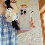 Qfdian Summer pink green check colorful fundas for iphone 15pro 14pro 13 14 15 pro max 13pro 15promax bowknot chain ins phone case