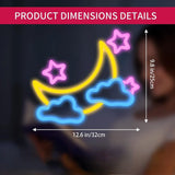 Qfdian  Moon Cloud Star Neon Sign for Wall Decor USB Powered Moon Cloud Stars Neon Sign Light up For Bedroom Kids Room Girls Party Bar
