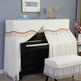 Qfdian  155x40x130 Simple Lace Piano Covers Piano Full Cover Fabric Middle Opening Piano Cover Dust Cover with Stool Cloth