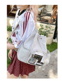 Women Grunge Drawstring Simple Backpacks Y2k Aesthetic Casual All Match Ita Bags Trendy Students Vintage Transparent Schoolbags
