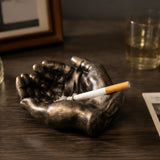 Qfdian  Bronze Silver Hand Ashtray Resin Sculpture Creative Hand Bowl Decorative Tray Home Desk Ornament Luxury Gift