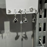 Qfdian  6PCS Gothic Red Crystal Heart Cross Star Pendant Earrings Set For Women Men Trend Punk Grunge Y2K Aesthetic Jewelry Accessories