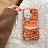 Qfdian Cute dachhund burger stand holder cover for iphone 13 14 16 15promax 16pro 14pro 15 pro max 13pro orange check cake phone case