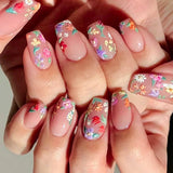 Qfdian  24pcs Glitter Short Square Fake Nails Sets Rhinestones French Design False Nail Tips Reusable Pink Press on Nails Tips Manicure