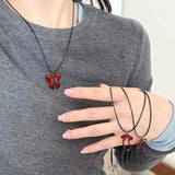 Qfdian   Y2K Fashion Vintage Red Bow Pendants Rope Chain Necklace For Women Girls Gothic Charm Birthday Party Jewelry Accessories