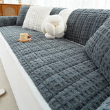Qfdian  Autumn and Winter Plush Sofa Cover Jacquard Anti Slip Thick Warm Solid Color Simple and Comfortable Skin Friendly Sofa Cushion