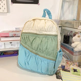 Qfdian Contrast Color Patchwork Pleated Backpacks College Casual Travel Bags for Women Y2k Aesthetic All Match Trendy Simple Schoolbags