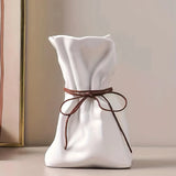 Paper Bag Vase, White Ceramic Flower Vase Unique Grab Crinkle Design, Boho Decorative Vases for Modern Home Decor Wedding