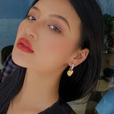 Trendy Zircon Heart Pentagram Asymmetric Color Contrast Hoop Earrings For Women Star Pendant Dangle Earrings Jewelry Gift