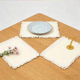 Qfdian  Plain Wide fringe napkin placemat, Durable polyester thick placemat, Can be reused for kitchen, Dining, Wedding decoration