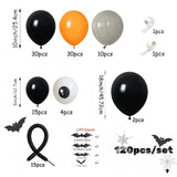 Qfdian  120Pcs Halloween DIY Spider Balloon Garland Arch Kit, Black Orange White Latex Balloons with Long Strip Balloons to Make Big Spi