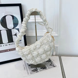 Qfdian Y2k Aesthetic Pleated Office Lady Crossbody Bags All Match Ins Bubble Quilted Cloud Bag Fashion Women Casual Shoulder Handbags