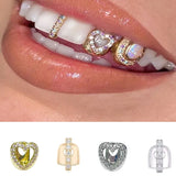 Qfdian 1/2/5Pcs Niche design zirconia hollowed-out heart-shaped teeth dental ornaments,hip-hop braces,and heart-shaped dental ornaments
