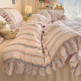 Qfdian  3 Piece seersucker stripe duvet cover Set ， comfortable Bedding Set Bedspread for All Season