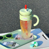 Qfdian  1100ML Large Capacity Plastic Straw Cup Summer Simple Office Ice Cup Water Bottle With Handle Portable Leak-proof Water Cup