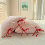 Qfdian  Double Sided Stripes Bow Pillow Cases 48x74cm Soft Comfortable Covers Cotton Pillow Cover Pillow Sham Beds Home Decoration gifts