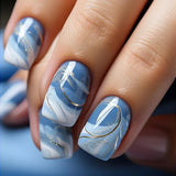 Qfdian 24Pcs Simple Fake Nail with Broken Diamond Short Square Press on False Nails Gradient White Wearable Ballet Full Cover Nail Tip