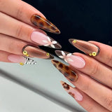 Qfdian 24Pcs Simple French Nails Art Tips Fake Nails 3D Design Wearable Full Cover False Nail Mid-length Almond Reusable Press on Nails