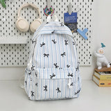 Qfdian  High-capacity Women Sweet Preppy Backpacks Japanese Y2k Aesthetic Fashion Students Backpack Kawaii Striped Bow Print Schoolbags
