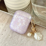 Qfdian Luxury Purple Pearly Shell Pendant Silicone Case For AirPods 1 2 3 4 pro 2 Wireless Bluetooth Earphone Accessories