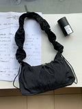 Qfdian Japanese Fashion Casual Women's Handbags Y2k Aesthetic All Match Nylon Simple Shoulder Bags Vintage Solid Pleated Underarm Bag