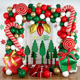 Qfdian  Christmas Balloon Arch Kit Red White Green Balloons Garland Candy Cane Gift Box Light Bulb Foil Balloons Xmas Party Decoration