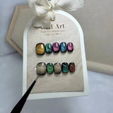 Qfdian 10pcs Colorful Handmade Press on Nails Cat Eye Glitter False Nails Manicure Decoration for Women Wearable Adhesive Fake Tips Art