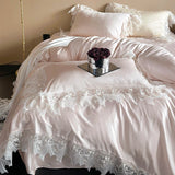 Qfdian Romantic Lace Princess Wedding Bedding Set 1000TC Lyocell Cotton Soft Silky Duvet Cover Bed Sheet/Fitted Sheet Pillowcases 4Pcs