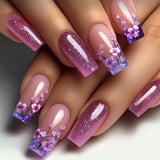 Qfdian  24pcs Glitter Short Square Fake Nails Sets Rhinestones French Design False Nail Tips Reusable Pink Press on Nails Tips Manicure