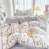 Qfdian  ‌Ins-style Class A ultra-soft double-layer yarn washed cotton 4-piece set, cute quilt cover, student dormitory single and double