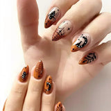 Qfdian  24Pc Halloween False Nails with Almond Head Designs Cute Clown Fake Nails French Full Cover Manicure Press on Nail Tips for Girl