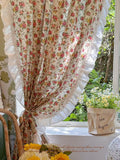 Qfdian  American Ruffled Edge Curtains, Lace French Countryside Style Printed Rose Bedrooms, Ins Style Bay Windows, Screen Curtains,