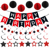 Qfdian  Blue Birthday Party Decoration Honeycomb Balls Happy Birthday Banner Hanging Swirls Circle Dots Garland Boy Birthday Party Decor