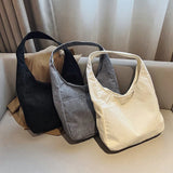 Qfdian Fashion Women's Tote Bag Corduroy Simple Casual Large Capacity Designer Handbags for Women Travel Solid Shopper Bag