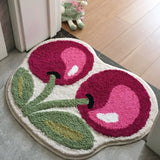 Qfdian  Cherry Papaya Shape Bath Mat, Thickened Flocking Bathroom Rug, Home Decoration Doormat Absorbent and Non-slip Carpet