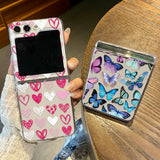 Qfdian  Cute Colorful Love Butterfly Phone Case for Samsung Galaxy Z Flip 6 ZFlip 5 Hard Folding Cover for Samsung ZFlip 4 3 7 Shell