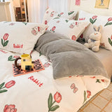 Qfdian  Plush 4-piece Set Winter Constant Temperature Quilt Cover Coral Fleece Sheet Children's 3-piece Set Bedding Article PillowCase