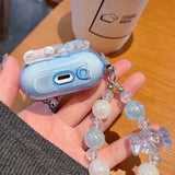 Qfdian  Gradient Cute Bow DIY Flower Earphone Case Crystal Pendant For Samsung Galaxy Buds 2 3 Pro Live FE Cover Earbuds Accessories