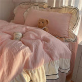 Qfdian  3/4Pcs Korean Princess Style Ruffles Bedding Set Skin-friendly Soft Duvet Cover Set Bed Sheet Or Bed Skirt Pillowcases