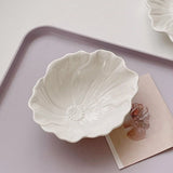 Qfdian  Vintage Embossed Flower Pattern Ceramic Bowl Dish, Dinner Plate Set, Household Breakfast Bowl, Dim Sum Plate, Kitchen Cutlery Se