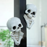 Qfdian  Set of 2 Funny Keep Quiet Skeleton Statue Window Peeker Door Corner Decor, Horror Resin Skull Figurines Gothic Wall Sculpture S