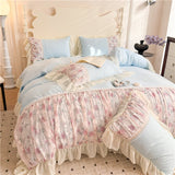 Qfdian  Princess Style Duvet Cover Sets with Lace Embroidery Bed Cover for Girls  Queen/King Size Soft Pink Bedding with Ruffles