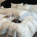Qfdian Luxury Digital Printing Flowers and Plants Bedding Set Lyocell Eucalyptus Fiber Soft Silky Duvet Cover Bed Sheet Pillowcase 4Pcs