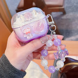 Qfdian  Gradient Cute Bow DIY Flower Earphone Case Crystal Pendant For Samsung Galaxy Buds 2 3 Pro Live FE Cover Earbuds Accessories