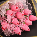 Qfdian  Artificial Tulip Baby's Breath Flower Bouquet with Packing for Christmas, Wedding, Anniversary Decoration Birthday Party Gifts